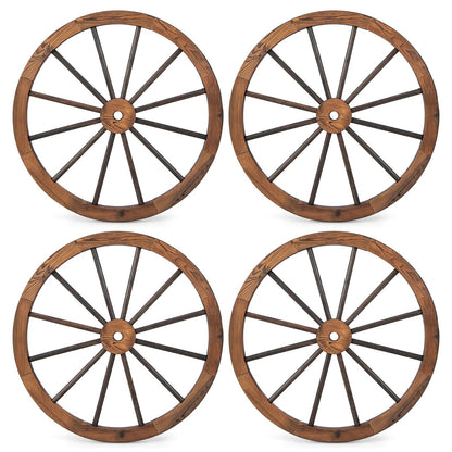 Giantex 30-Inch Wagon Wheels 4 Pieces, Decorative Wooden Wheels, Carbonized Solid Fir Wood, Old Western Style Wall Art Garden Decor, Rustic Wood Wheels for Yard Garage Bar Farmhouse Outdoor