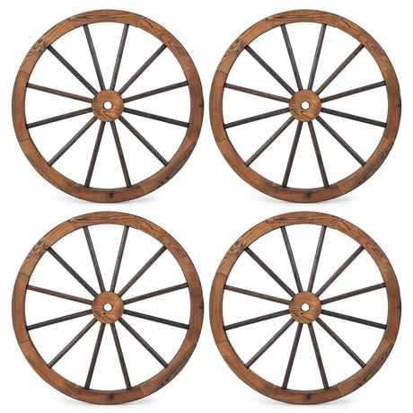Giantex 30-Inch Wagon Wheels 4 Pieces, Decorative Wooden Wheels, Carbonized Solid Fir Wood, Old Western Style Wall Art Garden Decor, Rustic Wood Wheels for Yard Garage Bar Farmhouse Outdoor Giantex