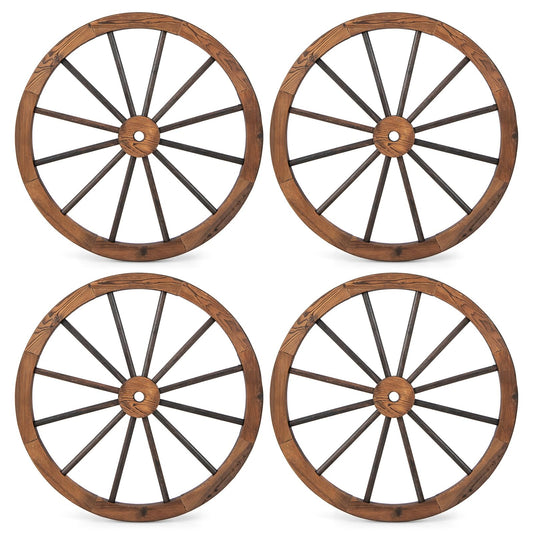 Giantex 30-Inch Wagon Wheels 4 Pieces, Decorative Wooden Wheels, Carbonized Solid Fir Wood, Old Western Style Wall Art Garden Decor, Rustic Wood Wheels for Yard Garage Bar Farmhouse Outdoor