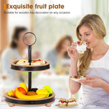 Urban Deco Wood Tiered Tray, 2-Tiered Tray Decorative Dessert Stand, Farmhouse 2 Tier Serving Tray with Metal Handle, Fruits Display Tray for Kitchen Counter, Living Room Table Urban Deco