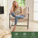 HIGOGOGO Modern Accent Chair, Living Room Chair with Wood Armrests, Shredded Foam Cushion, and Sturdy Metal Frame Reading Chair, Beige HIGOGOGO