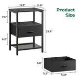 Huuger Nightstand Set of 2, Night Stand with Fabric Drawer, Mesh Shelf, Side Table with Storage, Fabric Drawer Dresser, Open Shelf, Metal Frame, Bedroom, Black Huuger