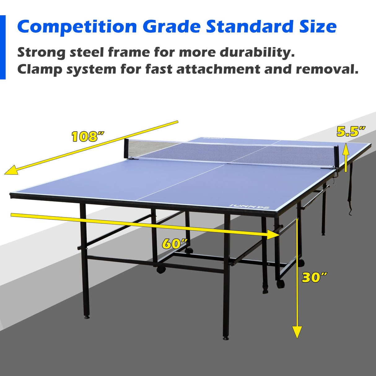 Table Tennis Table Mid-Size 9ft, Foldable Ping Pong Table Top Full Size with 2 Paddles, 2 Balls, 1 Net & 4 Wheels, Folding Table Tennis for Indoor & Outdoor, Quick Assembly to Support Multiplayer GYMFLEX