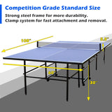 Table Tennis Table Mid-Size 9ft, Foldable Ping Pong Table Top Full Size with 2 Paddles, 2 Balls, 1 Net & 4 Wheels, Folding Table Tennis for Indoor & Outdoor, Quick Assembly to Support Multiplayer GYMFLEX