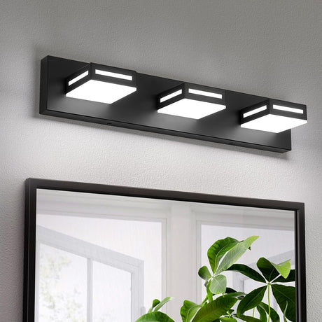 Donrao LED Modern Bathroom Vanity Light Fixtures (3-Light, 24-Inch), Acrylic Matte Black Bathroom Wall Lighting Fixtures Over Mirror (Cool White 6000K) with Rotatable Vanity Lights Heads Donrao