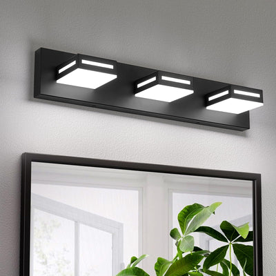 Donrao LED Modern Bathroom Vanity Light Fixtures (3-Light, 24-Inch), Acrylic Matte Black Bathroom Wall Lighting Fixtures Over Mirror (Cool White 6000K) with Rotatable Vanity Lights Heads