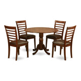 East West Furniture DLML5-MAH-LC 5 Piece Modern Set Includes a Round Wooden Table with Dropleaf and 4 Faux Leather Upholstered Dining Chairs, 42x42 Inch East West Furniture
