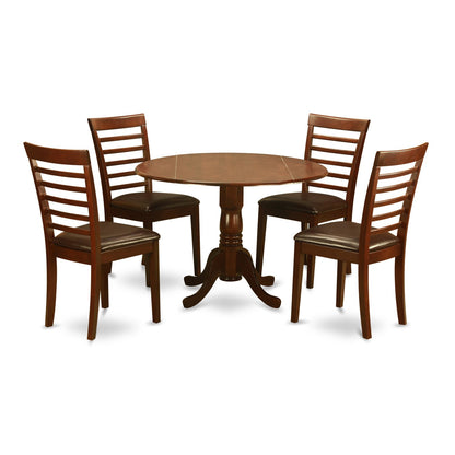 East West Furniture DLML5-MAH-LC 5 Piece Modern Set Includes a Round Wooden Table with Dropleaf and 4 Faux Leather Upholstered Dining Chairs, 42x42 Inch - WoodArtSupply