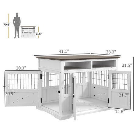 PawHut Dog Crate Furniture Side End Table with Storage, 41" Modern Wooden Dog Kennel Furniture with Double Doors for Small and Medium Dogs, White PawHut