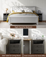 Amada Farmhouse Nightstand with Charging Station, 18.9 Inch Wide Bedside Table with 2 Drawers, USB A Port, USB C Port, 2 AC Outlets, Rustic Farmhouse End Table for Bedroom, Gray AMADA HOMEFURNISHING