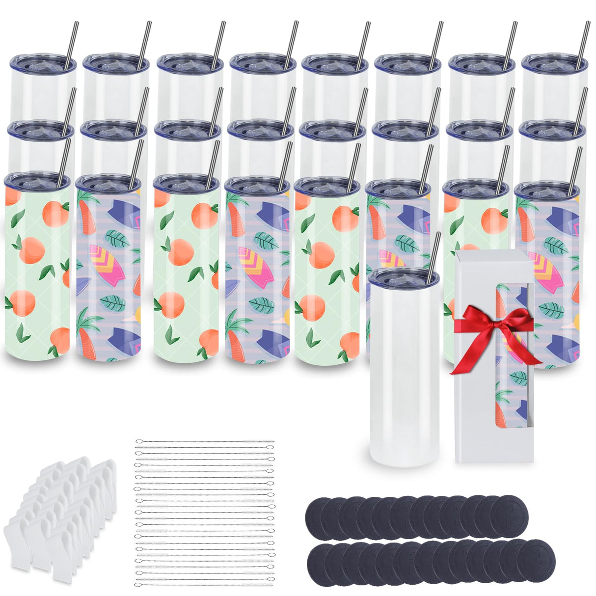 MICLAXYS 25 Pack Sublimation Tumblers 20 Oz Skinny Straight, Stainless Steel Sublimation Tumblers Blank, Individually Gift Boxed, Insulated Tumbler Sublimation (25 PACK 20OZ) MICLAXYS