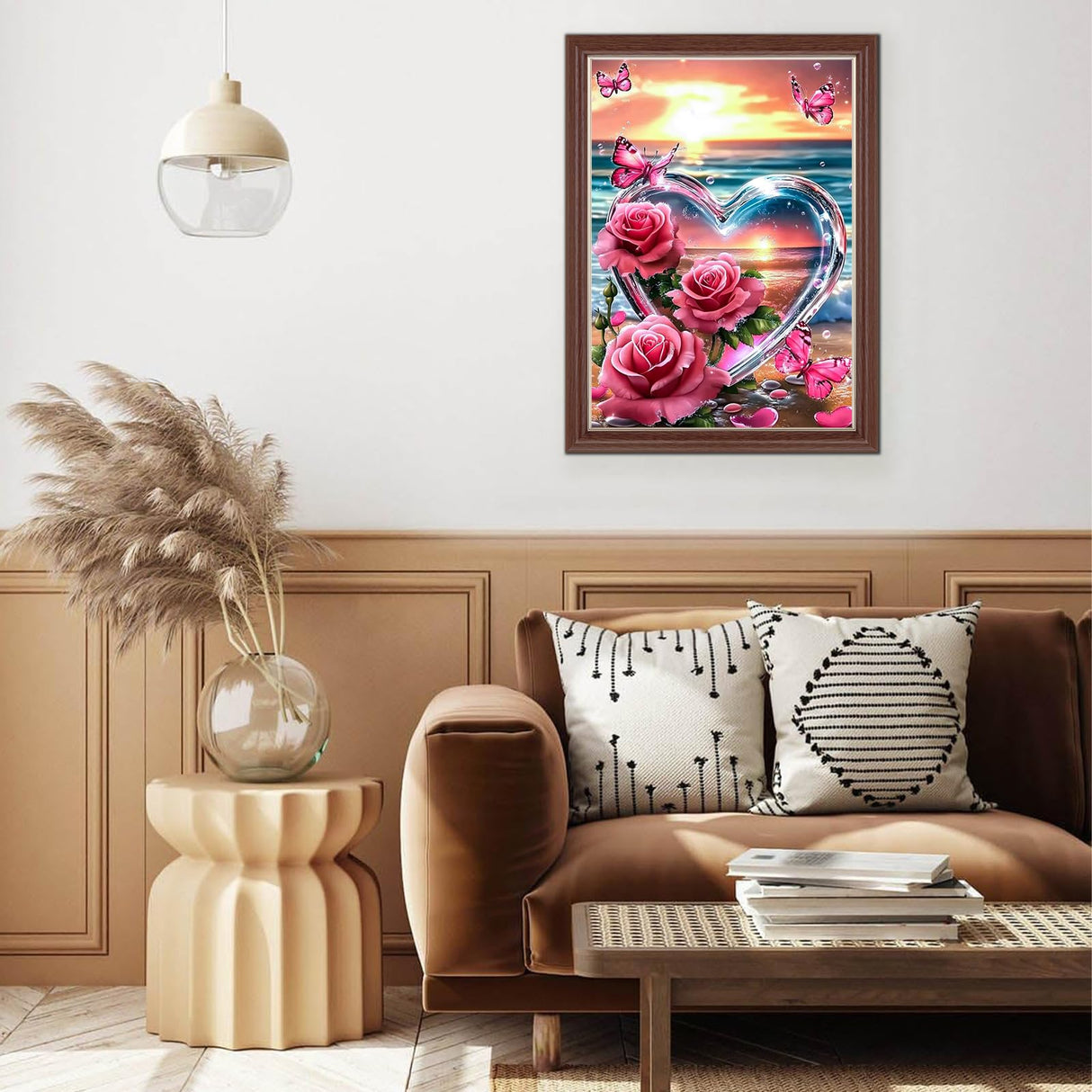 Lxmsja Crystal Heart Diamond Art Kits for Adults, Pink Roses DIY Full Drill Diamond Painting Kits for Beginners, 5D Gem Art Crafts for Adults, Home Wall Decor 12x16 inch Lxmsja