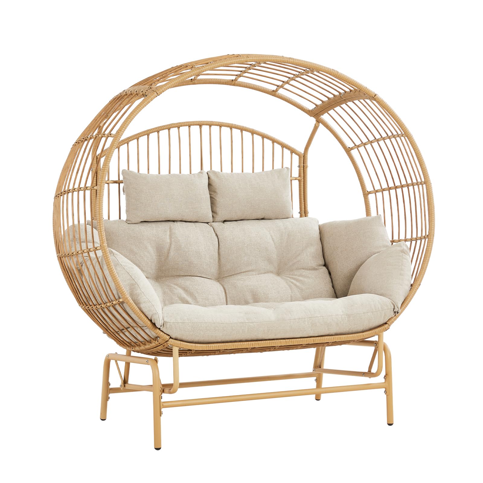 LUMIINOFAMI Outdoor Glider Egg Chair, Oversized 2 Person Egg Rocking Chair with Thick Cushions, Wicker Egg Chair Rattan Porch Furniture Loveseat Lounge Chair for Bedroom Sunroom Backyard(Yell - WoodArtSupply