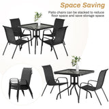 Arlopu 5 Piece Outdoor Patio Dining Set (Umbrella not Included), Porch Furniture with 4 Textline Chairs, 1 Square Glass Table for Garden, Backyard and Poolside, Lawn (Black) Arlopu