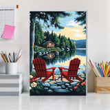 DOMROM Framed Paint by Numbers Kit for Adults Beginners with Wooden Easel, Landscape Lake Paint by Number Kit on Canvas, DIY Oil Painting Kits for Home Wall Decor Gift 20x30cm DOMROM