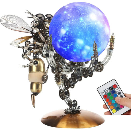 PUOSUO 3D Metal Puzzle for Adults, DIY Mechanical Assembly Wasp Metal Model Kits with RGB Colors Lamps 3D Jigsaw Puzzles Desk Ornament (RGB lightt) PUOSUO