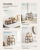 SONGMICS Cabinet Organizer Shelf, Set of 2 Kitchen Counter Shelves, Kitchen Storage, Spice Rack, Stackable, Expandable, Metal and Engineered Wood, Ink Black and Rustic Brown UKCS020X01 SONGMICS