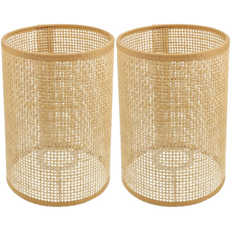 DOITOOL 2Pcs Rattan Drum Lamp Shade Replacement E27/E14 Chandelier Lampshade Natural Woven Cylinder Light Cover Table Lamp Cover for Chandeliers Floor Table Lamps DOITOOL