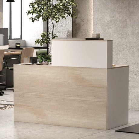 AIEGLE Reception Desk with Counter & Lockable Srotage Drawers, for Salon Reception Room Checkout Office, Natrual (55.1" L x 23.6" W x 43.3" H) AIEGLE