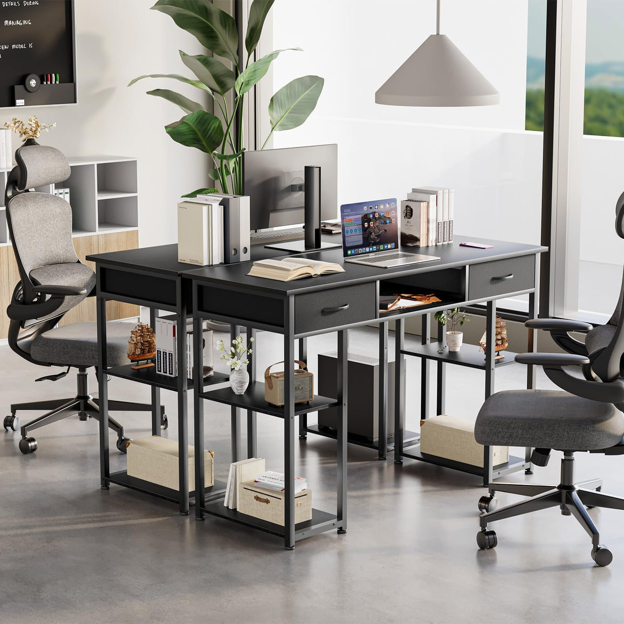 OLIXIS Computer Desk with Drawers Study Writing Table with Storage Bag Headphone Hook Adjustable Feet for Home Office Small Spaces,48IN Black OLIXIS