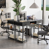 OLIXIS Computer Desk with Drawers Study Writing Table with Storage Bag Headphone Hook Adjustable Feet for Home Office Small Spaces,48IN Black OLIXIS