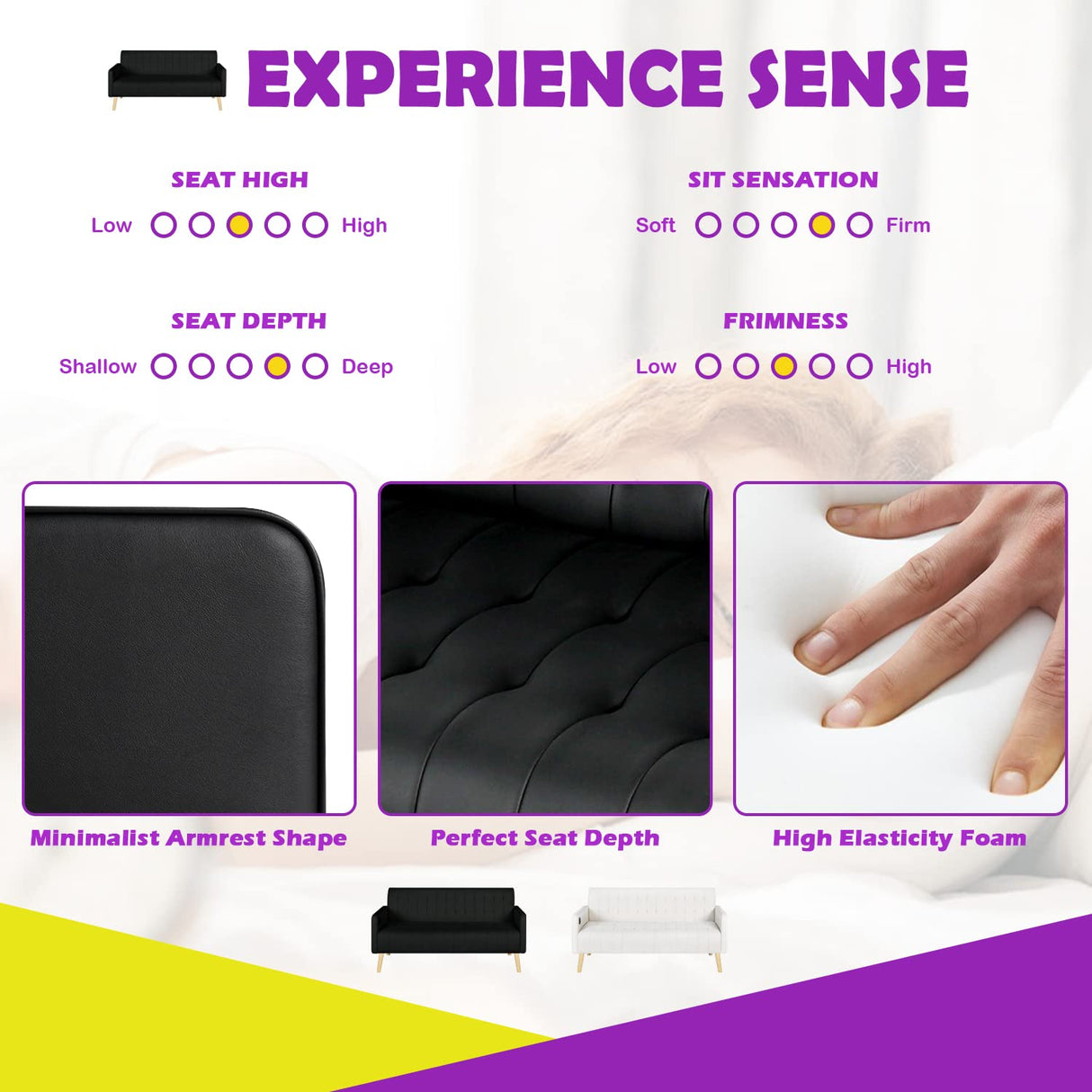 TYBOATLE Mid-Century Modern Striped PU Leather Loveseat Sofa w/ 2 USB Charging Ports, Love Seats Couches w/Pillow for Small Space, Living Room, Office, Apartment, Dorm, Office, 57“ W(White) (Black) TYBOATLE