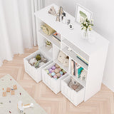 Kids Bookcase Toy Storage Organizer Toy Chest with 3 Movable Drawers & Hidden Wheels Toy Storage Cabinet for Bedroom, Playroom, Nursery, White MilleLoom