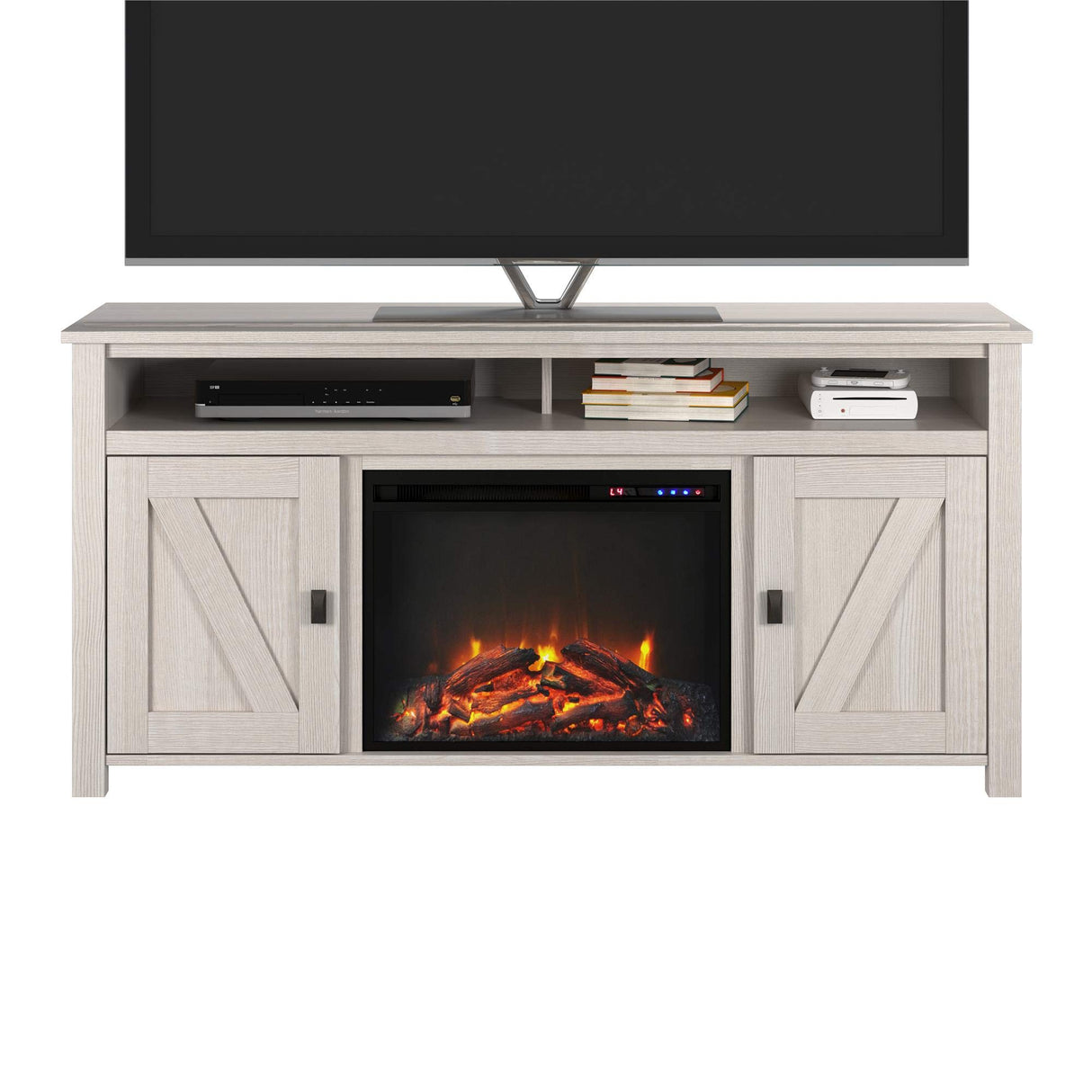 Ameriwood Home Farmington Electric Fireplace Console 60", Pine TV Stand, Ivory Oak Ameriwood Home