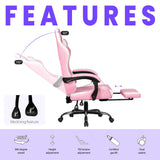 N-GEN GAMING Video Gaming Chair with Footrest High Back Ergonomic Comfortable Office Computer Desk with Lumbar Support Height Adjustable with PU Leather Recliner for Adults Women Men (Pink) N-GEN GAMING