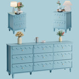 Anbuy Bedroom Set 3 PCS Scalloped 9 Drawer Dresser and Night Stand Sets for Bedroom, Two Drawers Nightstand Set of 2 & Scalloped 9 Drawer Dresser Combo 3 Pieces (Blue)