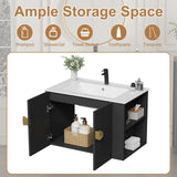 Findepot 30 Inch Floating Vanity Bathroom with Sink, Black Bathroom Vanity Cabinet Combo with Ceramics Sink Top, Soft Close Cabinet Door & Open Storage Right Shelf, Modern Wall Mounted Vanity Findepot