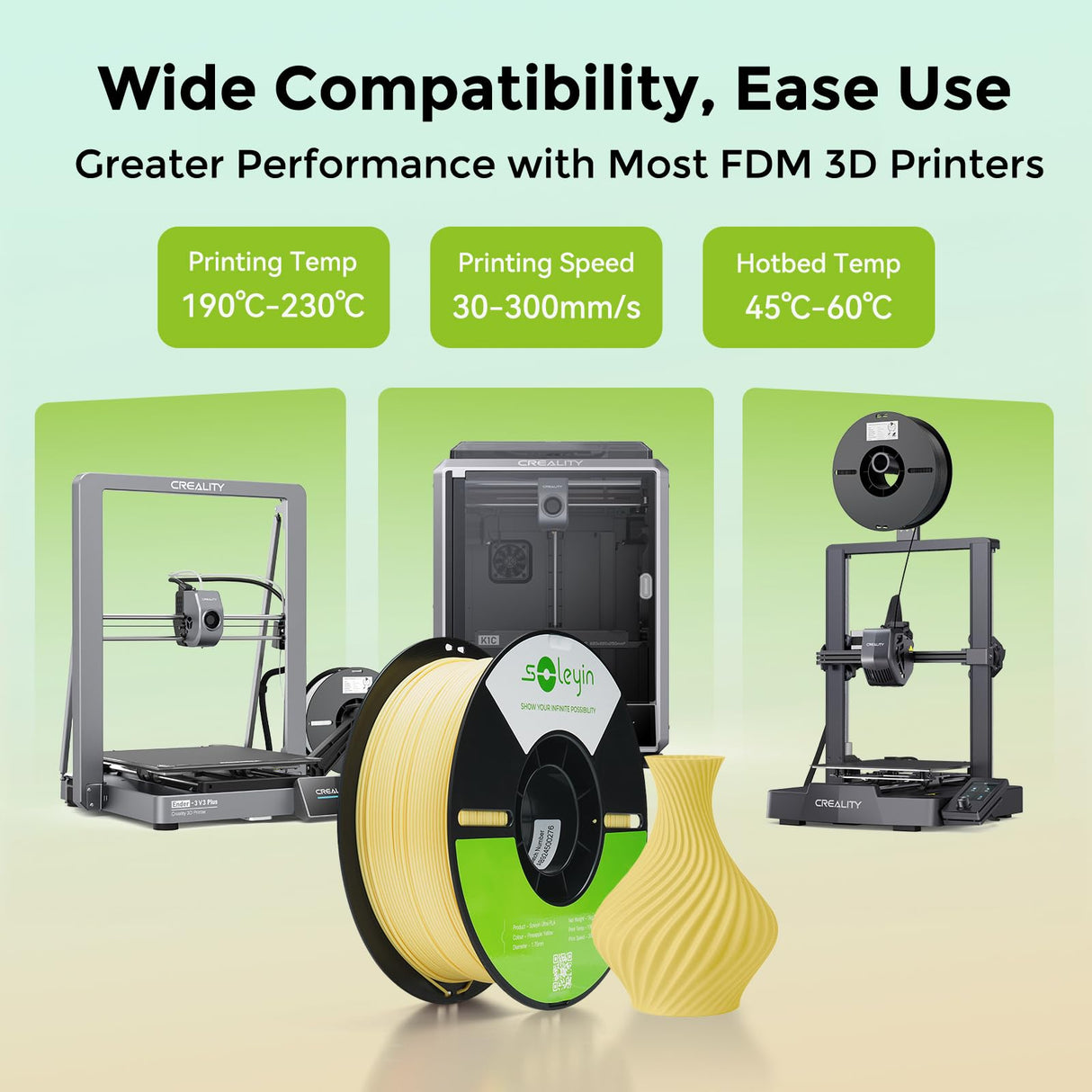 SOLEYIN Ultra PLA Filament 1.75mm PLA 3D Printer Filament High Speed 30-300mm/s Dimensional Accuracy +/- 0.02mm, 1kg Spool (2.2lbs), Soleyin by Creality Filament, Fit Most FDM 3D Printer, PLA Rosehip SOLEYIN