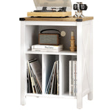 Record Player Stand with Vinyl Storage Cabinet, Record Player Table with 3 Divider Open Shelf Holder Up to 160 Albums Cube Storage, Record Shelf with Outlet Hole for Album CD & Living Room, White 4 EVER WINNER