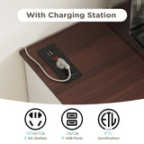 MHOM Farmhouse Coffee Bar Cabinet with Prower Outlets, Rustic Liquor Cabinet with Wine Rack, Wooden Wine Cabinet for Dining Room & Living Room, White MHOM