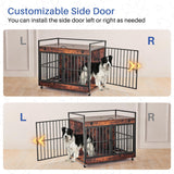 Extra Large Dog Crate Furniture, Dog Crates Furniture for Medium/Large Dogs Indoor, Heavy Duty Dog House with Wheels, Feeder Bowls & Flip Top, Large Dog Crate 44" L x 30" W x 38" H Redlifeᅟᅠ