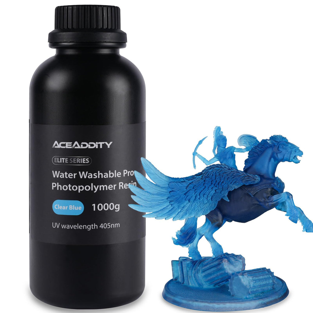 Aceaddity Water Washable Pro Resin - Low Shrinkage 3D Printer Resin, 405nm UV-Curing Water-Washable Photopolymer Printing Resin, High Precision & Easy to Clean (Clear Blue, 1kg) Aceaddity