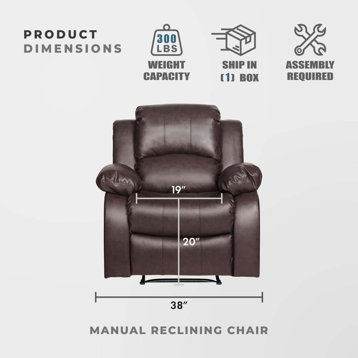 Lexicon Humphreys Faux Leather Wall Hugger Recliner Chair for Living Room, Office, RV - High-Density Foam, Sturdy Solid Wood Frame - Chairs Living Room, Recliners for Small Spaces - Brown Lexicon