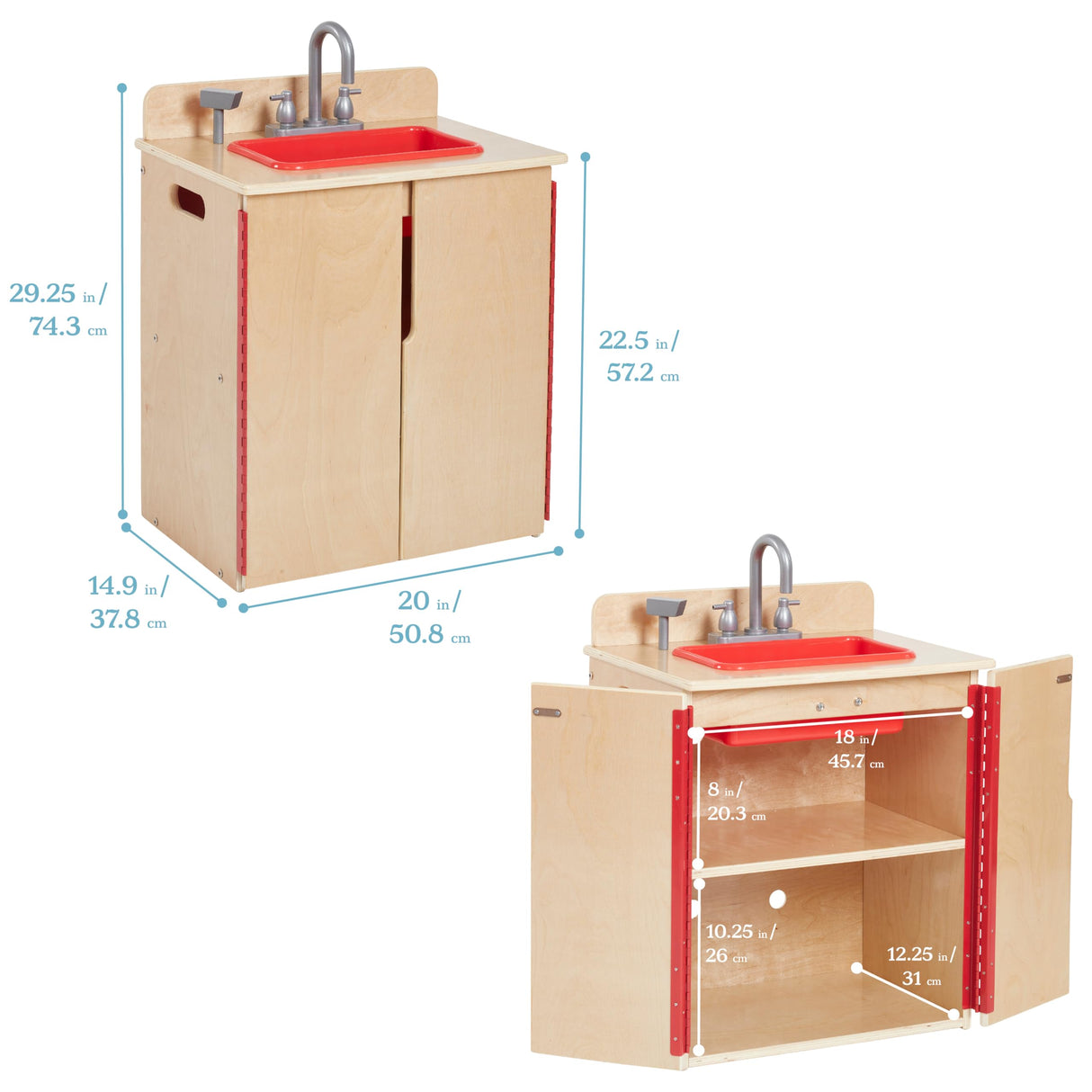 ECR4Kids Play Kitchen Sink, Wooden Playset, Natural ECR4Kids