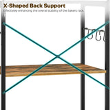 YATINEY Bakers Rack with Power Outlets and Led Lights, 4-Tier Microwave Stand, Coffee Bar Station, Kitchen Storage Shelf, Kitchen Spice Rack with S-Shaped Hooks, for Pots and Pans, Rustic Brown HB20BR YATINEY