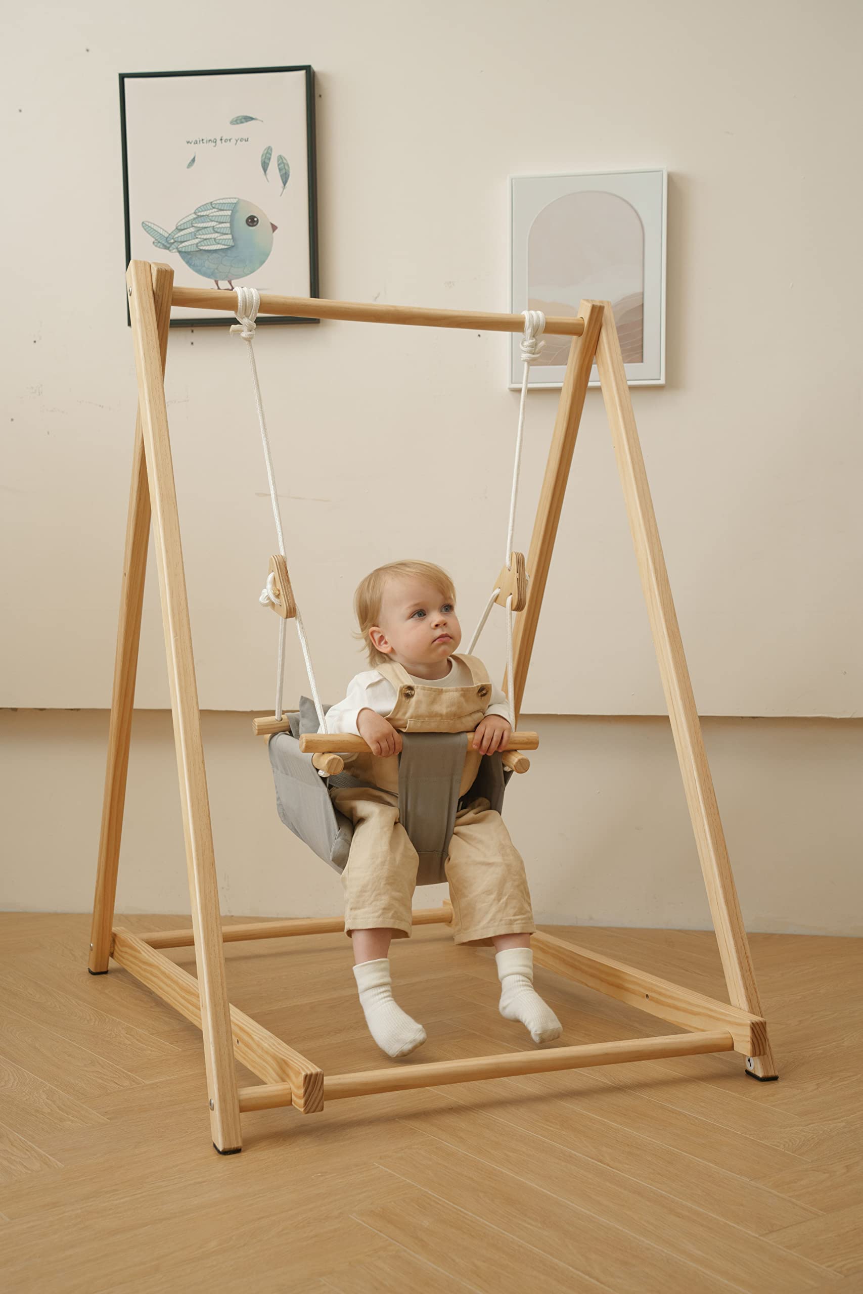 Avenlur Spruce Baby and Toddler Foldable Swing Set with Stand - Premium Montessori, Waldorf Style Self-Standing Indoor Swingset for Children 6m to 3 Yrs - Perfect for Home, Child Day Care, &  - WoodArtSupply