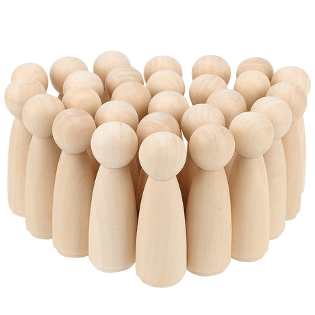 HEIHAK 30 PCS 3-1/2 Inch Unfinished Wood Peg Dolls, Unfinished Angel Girl Peg Dolls, Natural Wooden Figures for DIY Painting, Decoration, Craft Art Projects HEIHAK