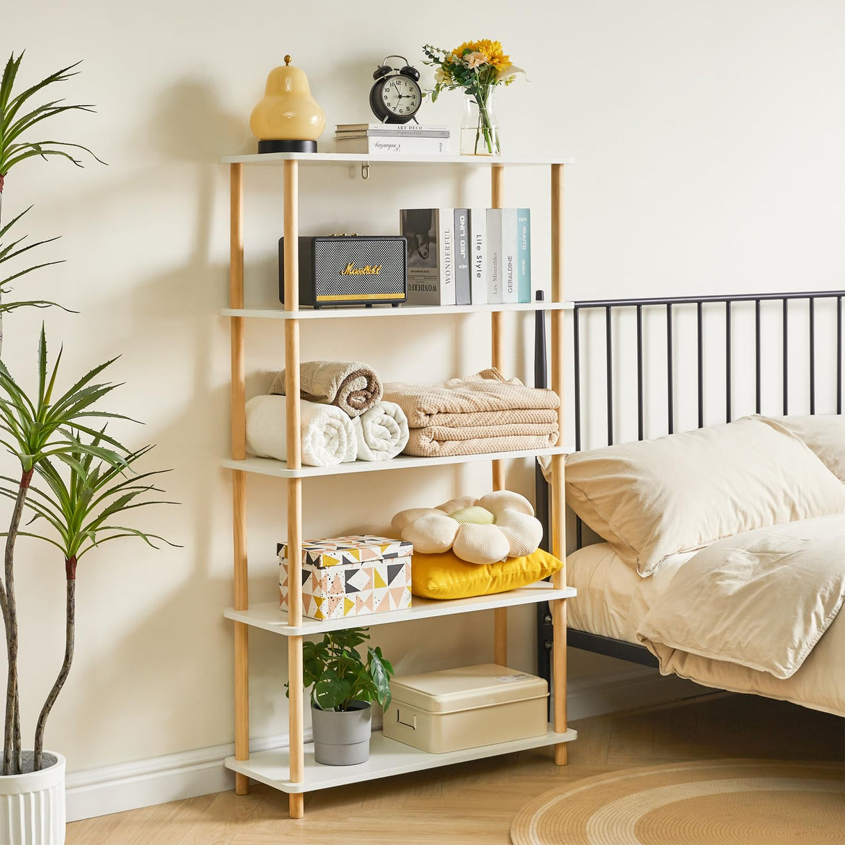 IBUYKE Modern 5-Tier Freestanding Wooden Bookcase - Stylish Multi-Purpose Organiser in White IBUYKE