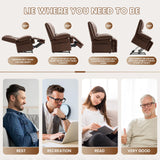 Couchus Infinite Position Dual Motor Power Lift Chair Lay Flat Sleeper Recliner Chair with Massage and Heating for Elderly, USB Ports and Remote Control,Breathable Leather (Red Brown) Couchus