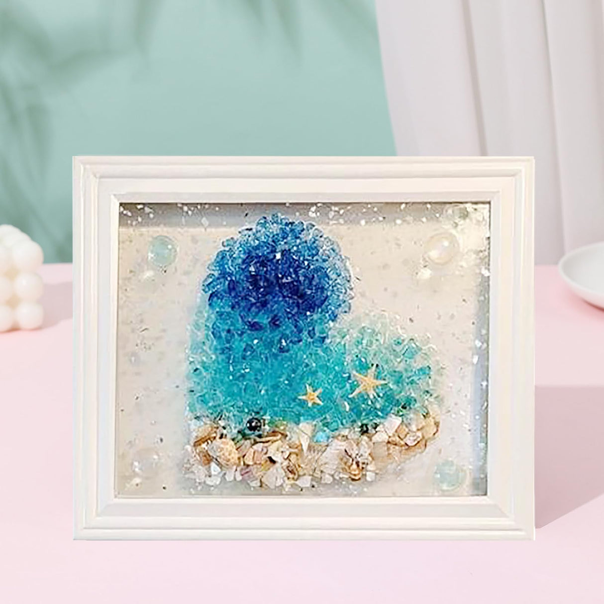 SZHTSWU DIY Photo Frame Kit, Heart Mosaic Arts Craft Kit with Resin Beach Stained Sea Glass Art and Photo Frame for Adults Home Decoration SZHTSWU