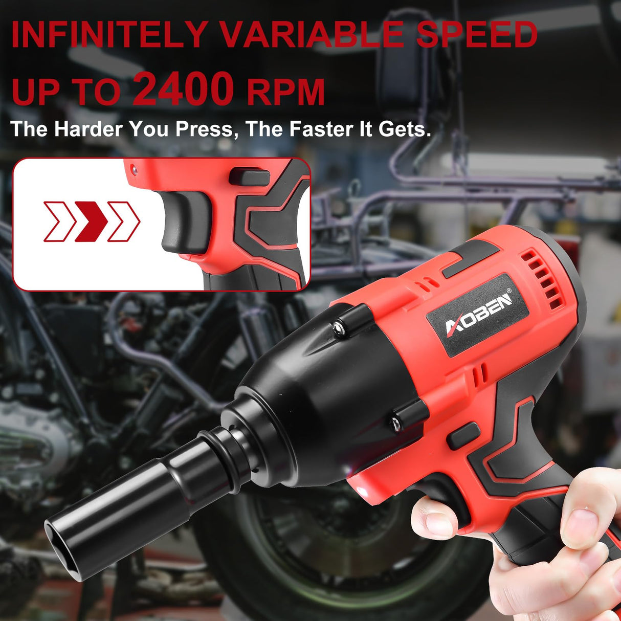 AOBEN Cordless Impact Wrench 1/2 Inch, Power Impact Gun Kit, Max 600N. M/450Ft-lbs High Torque Electric Impact Driver for Car RV Tire, 4.0Ah Battery, Charger, 6 Sockets & Storage Tool Case AOBEN