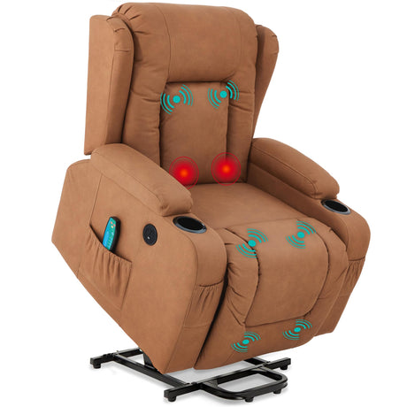 Best Choice Products PU Leather Electric Power Lift Chair, Recliner Massage Chair, Adjustable Furniture for Back, Legs w/ 3 Positions, USB Port, Heat, Cupholders, Easy-to-Reach Side Button - Cognac Best Choice Products