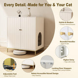 Convend Stylish Cat Litter Box Enclosure, Modern Hidden Litter Box Furniture with Tall Legs, Side Entrance, and Dual Use as End Table for Living Room or Bedroom (White & Gold) Convend