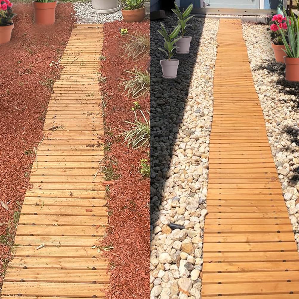 8' Wooden Garden Pathway, Straight Hardwood Outdoor Roll Out Walkway Lawn Boardwalk Wood Patio Path Decor for Beach Wood Flooring and Party Paths - WoodArtSupply