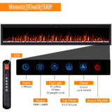 Benrocks 74'' Slim Electric Fireplace Inserts - WiFi-Enabled, Alexa & App Control, Recessed & Wall Mounted, 13 * 13 * 3 Flame Color Combinations, 750W/1500W, Black Benrocks