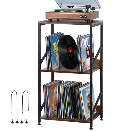 Record Player Stand, 3 Tier End Table with Record Storage Up to 200 Albums,Large Capacity Design for Organizing and Displaying Your Vinyl Records,Turntable Stand for Music Room, Living Room, Bedroom Ginzeca